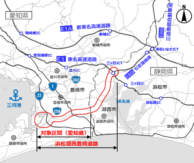 浜松湖西豊橋道路についての地図