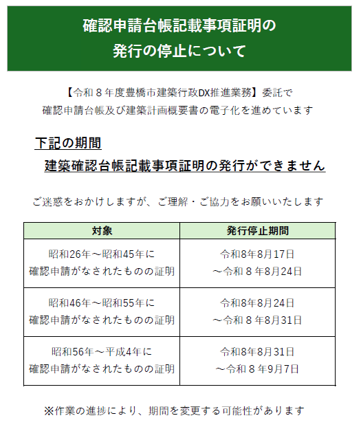 発行停止期間の案内